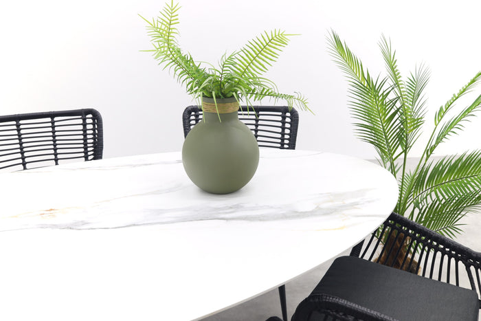 GI Ovale tuinset Scotland marmerlook wit|Jasmine stoel black–7 delig