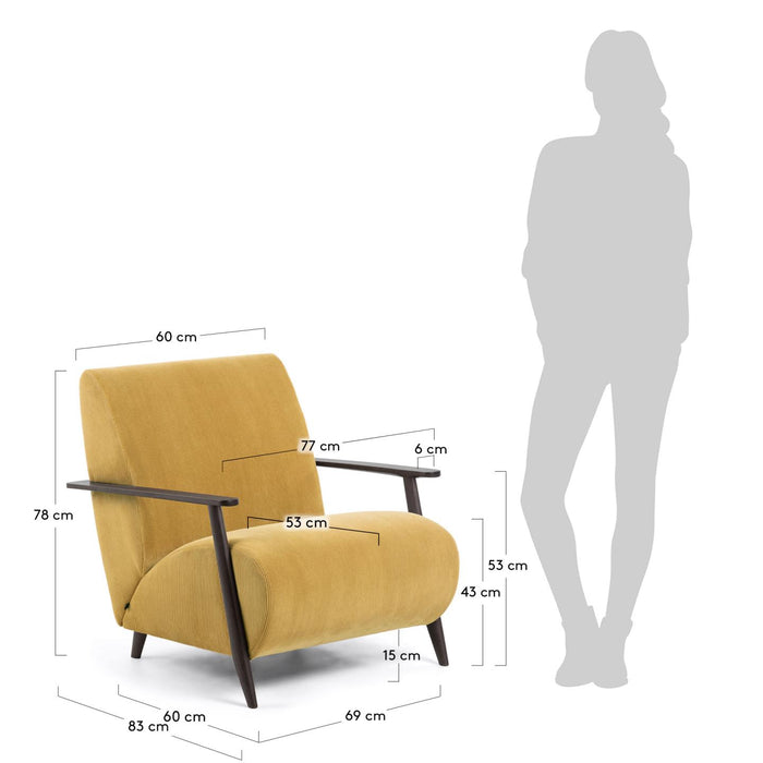 Kave Home - Fauteuil Meghan in corduroy mosterd met massief