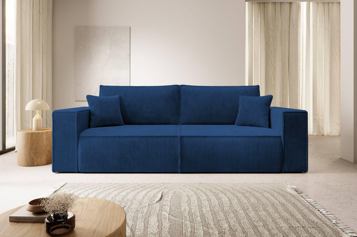 NADUVI Collection Galine 3-zitsbank met Slaapfunctie - Ribstof - Donkerblauw