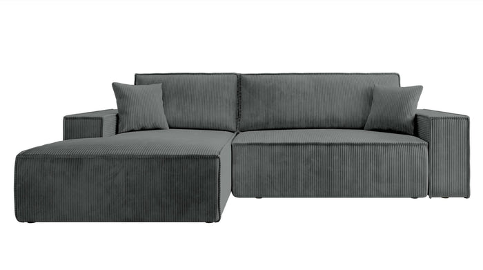 NADUVI Collection Galine Hoekbank met Hoekbank met Chaise Longue Links met Slaapfunctie - Ribstof - Donkergrijs