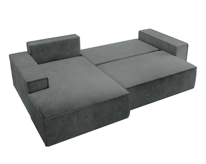 NADUVI Collection Galine Hoekbank met Hoekbank met Chaise Longue Links met Slaapfunctie - Ribstof - Donkergrijs