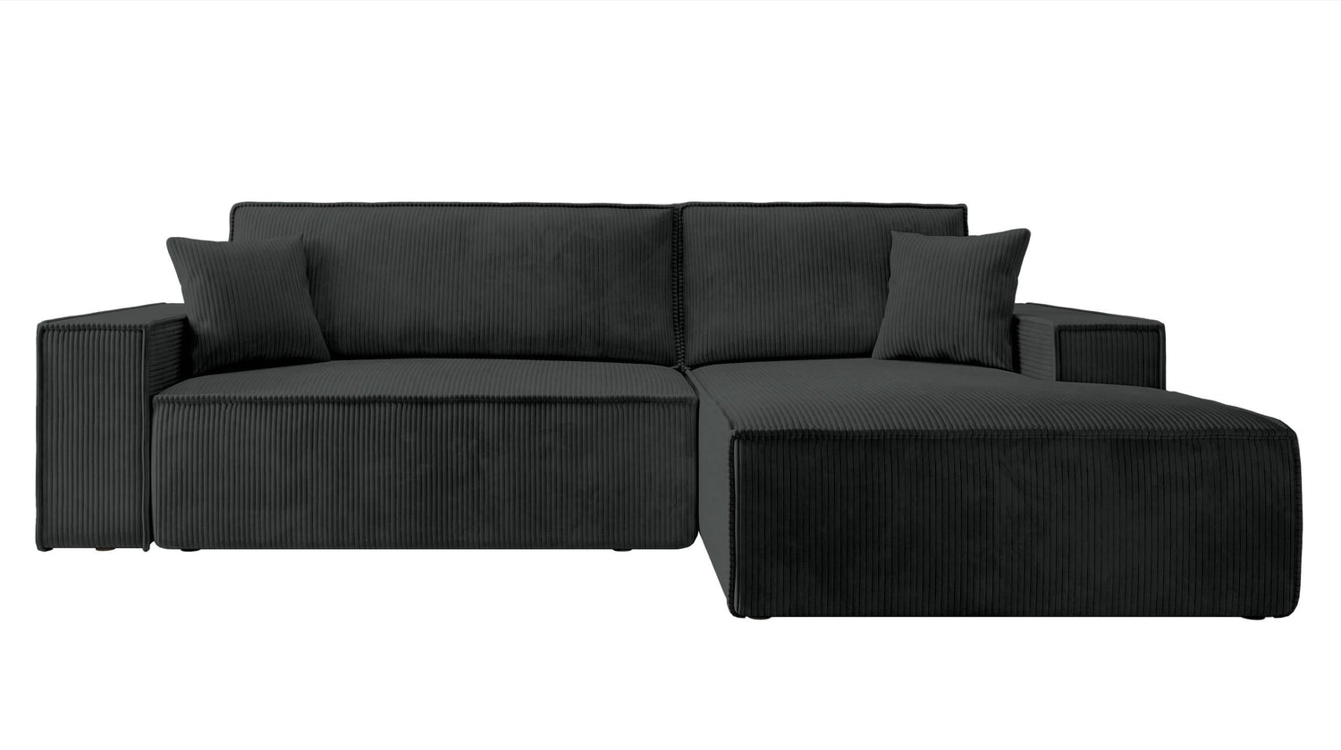 NADUVI Collection Galine Hoekbank met Chaise Longue Rechts met Slaapfunctie - Ribstof - Zwart