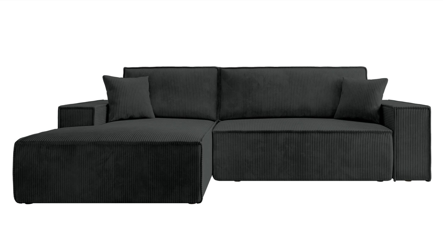 NADUVI Collection Galine Hoekbank met Chaise Longue Links met Slaapfunctie - Ribstof - Zwart