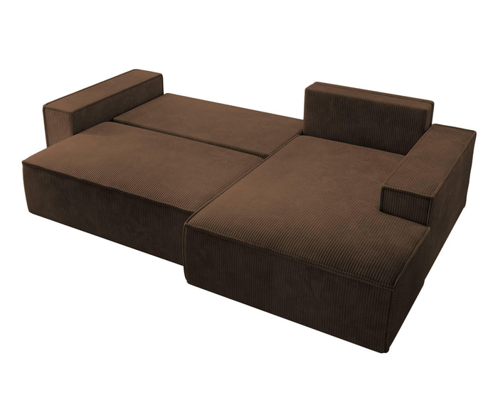 NADUVI Collection Galine Hoekbank met Chaise Longue Rechts met Slaapfunctie - Ribstof - Bruin