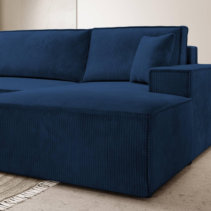 NADUVI Collection Galine Hoekbank met Chaise Longue Rechts met Slaapfunctie - Ribstof - Donkerblauw
