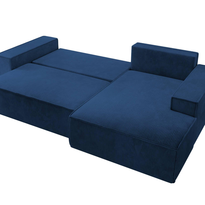NADUVI Collection Galine Hoekbank met Chaise Longue Rechts met Slaapfunctie - Ribstof - Donkerblauw