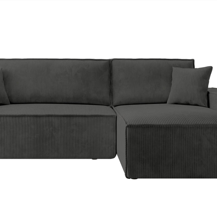 NADUVI Collection Galine Hoekbank met Chaise Longue Rechts met Slaapfunctie - Ribstof - Antraciet