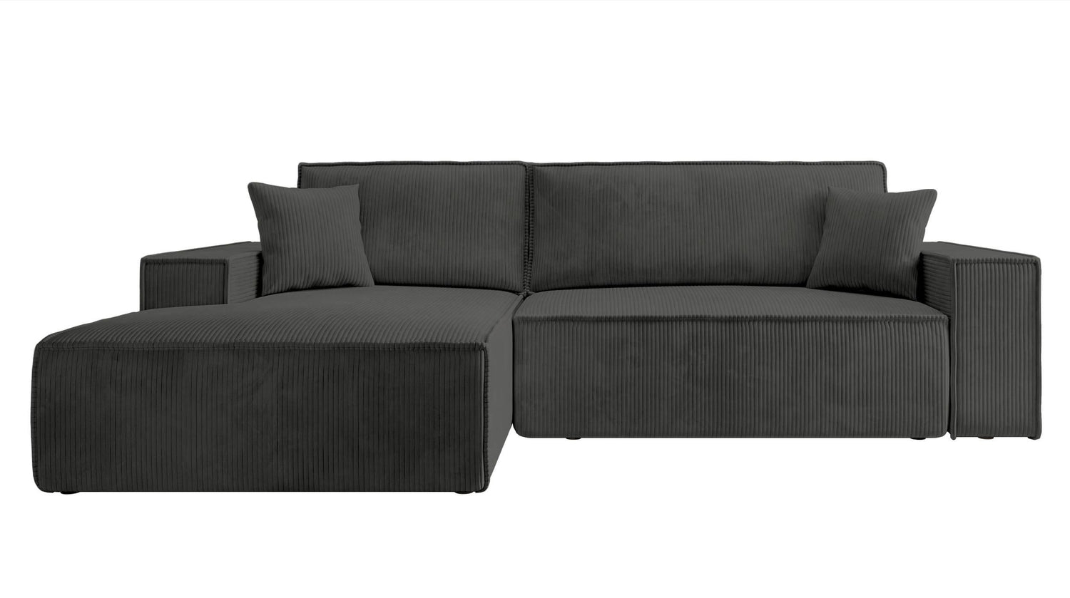 NADUVI Collection Galine Hoekbank met Chaise Longue Links met Slaapfunctie - Ribstof - Antraciet