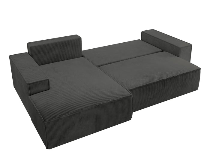 NADUVI Collection Galine Hoekbank met Chaise Longue Links met Slaapfunctie - Ribstof - Antraciet