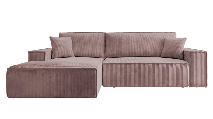 NADUVI Collection Galine Hoekbank met Chaise Longue Links met Slaapfunctie - Ribstof - Roze
