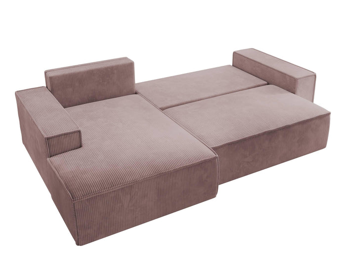 NADUVI Collection Galine Hoekbank met Chaise Longue Links met Slaapfunctie - Ribstof - Roze