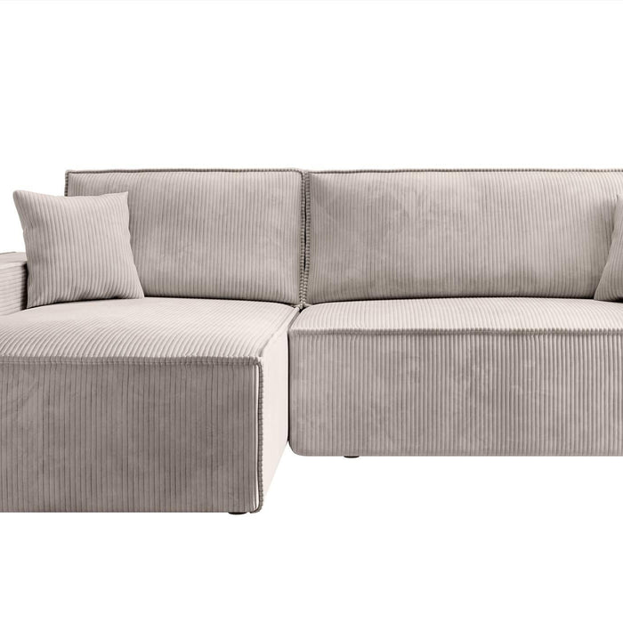 NADUVI Collection Galine Hoekbank met Chaise Longue Links met Slaapfunctie - Ribstof - Crème