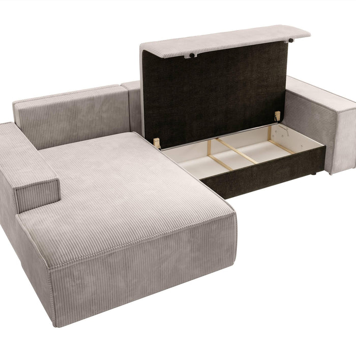 NADUVI Collection Galine Hoekbank met Chaise Longue Links met Slaapfunctie - Ribstof - Crème