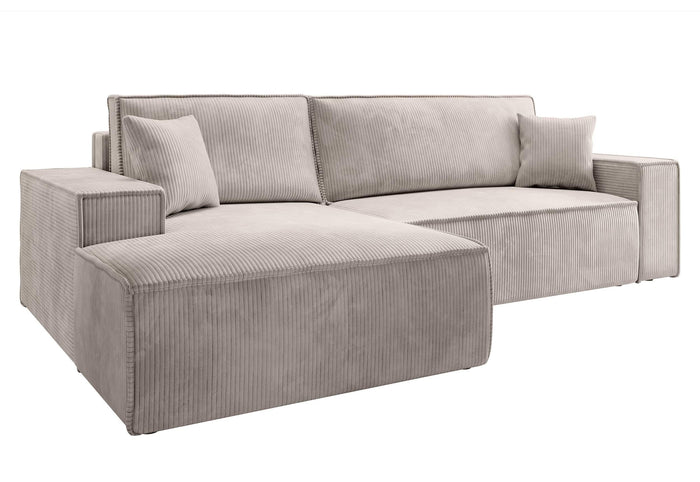 NADUVI Collection Galine Hoekbank met Chaise Longue Links met Slaapfunctie - Ribstof - Crème
