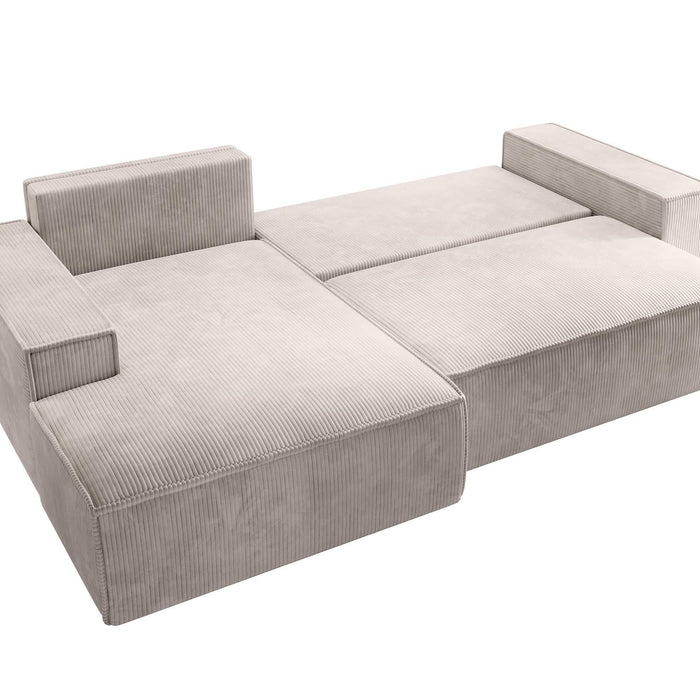 NADUVI Collection Galine Hoekbank met Chaise Longue Links met Slaapfunctie - Ribstof - Crème