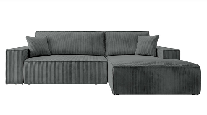 NADUVI Collection Galine Hoekbank met Chaise Longue Rechts met Slaapfunctie - Ribstof - Donkergrijs