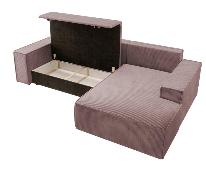 NADUVI Collection Galine Hoekbank met Chaise Longue Rechts met Slaapfunctie - Ribstof - Roze