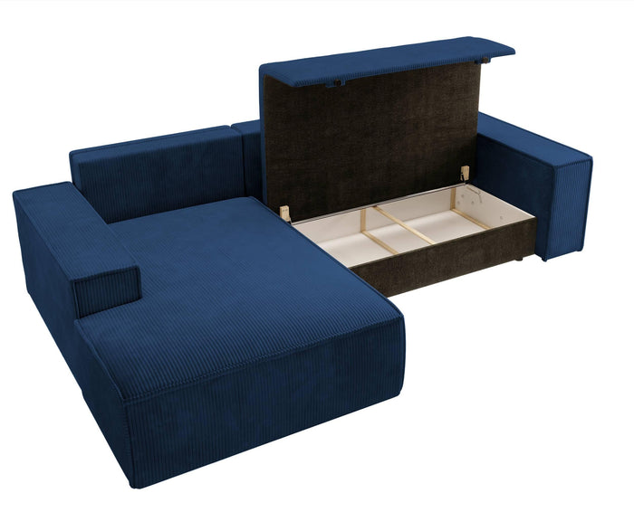 NADUVI Collection Galine Hoekbank met Chaise Longue Links met Slaapfunctie - Ribstof - Donkerblauw
