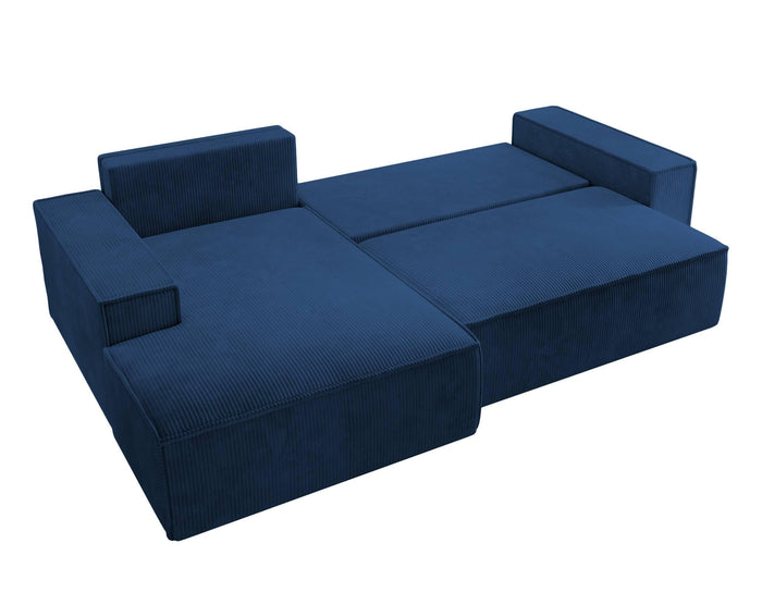 NADUVI Collection Galine Hoekbank met Chaise Longue Links met Slaapfunctie - Ribstof - Donkerblauw