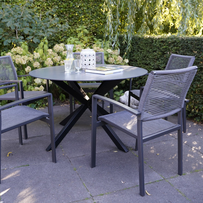 Vito dining tuinstoel | touw + textileen | stapelbaar | antraciet