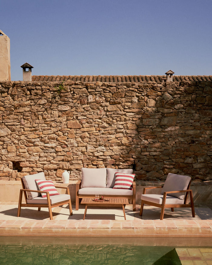 Kave Home - Set Frares van 2-zitsbank, 2 fauteuils en salontafel in