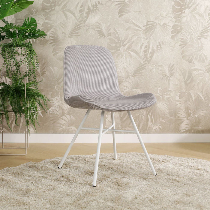 Nolon Noa-Fé Eetkamerstoel Ribstof Warm Grijs - Stof - Wit Onderstel