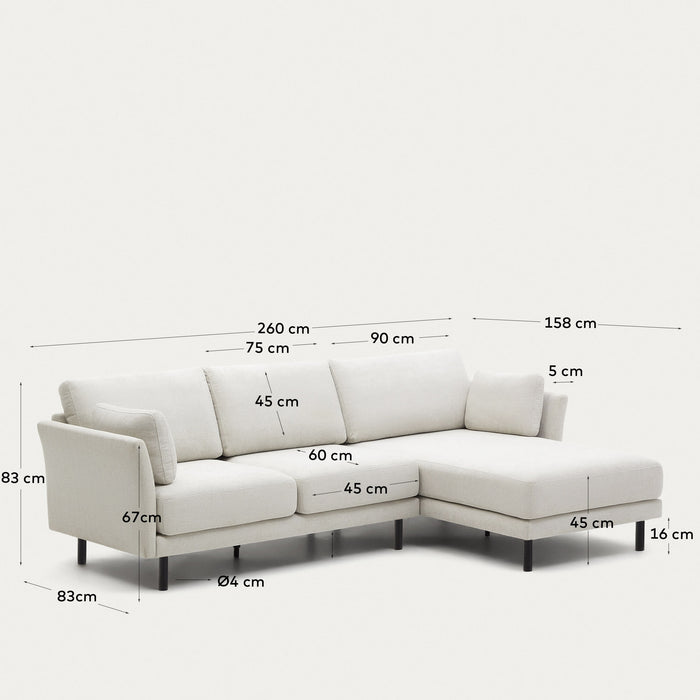 Kave Home - Gilma parel 3-zitsbank chenille met links|rechts chaise