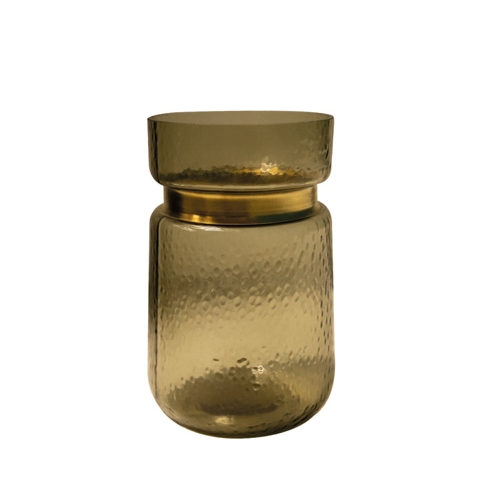 PTMD Quilio Brown green glass vase gold rim shaped S