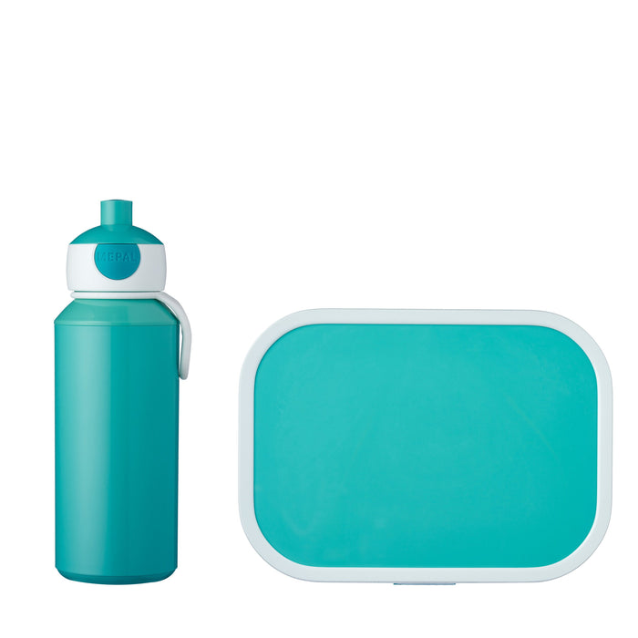 Lunchset Campus (pop-up drinkfles en lunchbox) -  turquoise