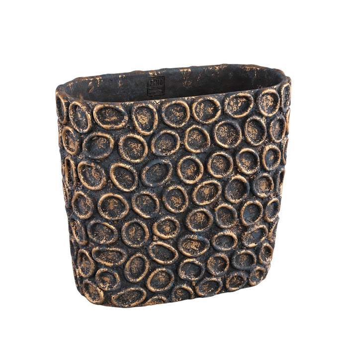 PTMD Sturdy Black cement pot oval gold circles L