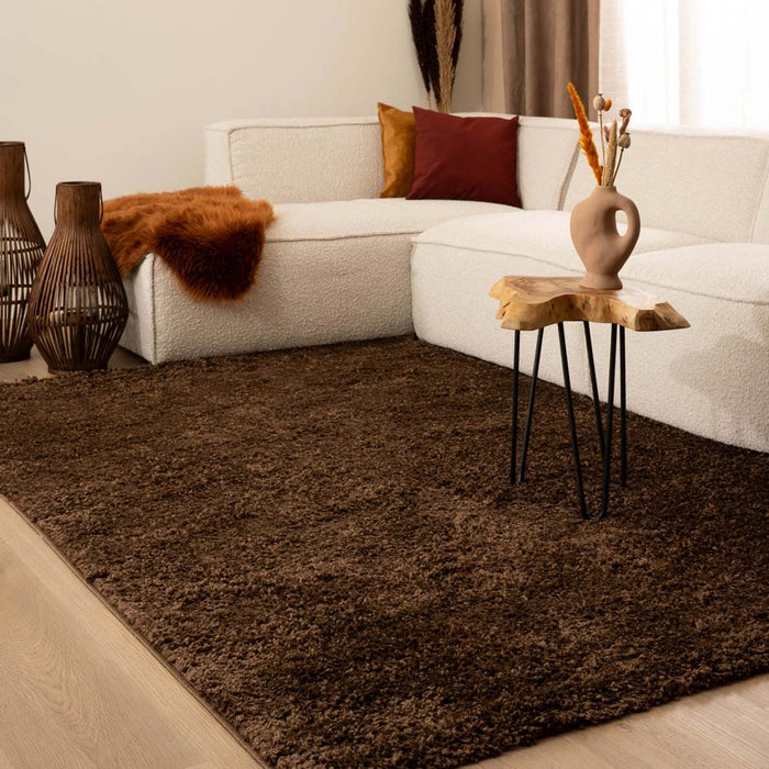 Tapeso Hoogpolig vloerkleed shaggy Trend effen - bruin - 160x230 cm
