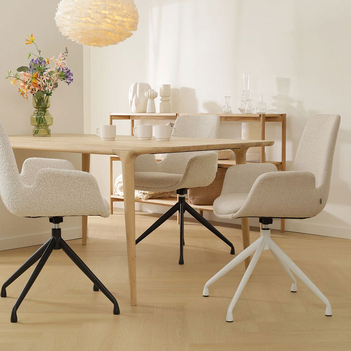 Nolon Nola-Eef Eetkamerstoel Beige - Draaibaar Wit Onderstel
