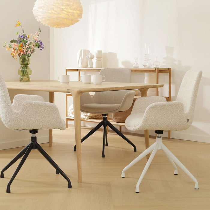 Nolon Nola-Eef Eetkamerstoel Bouclé Beige - Draaibaar Zwart Onderstel