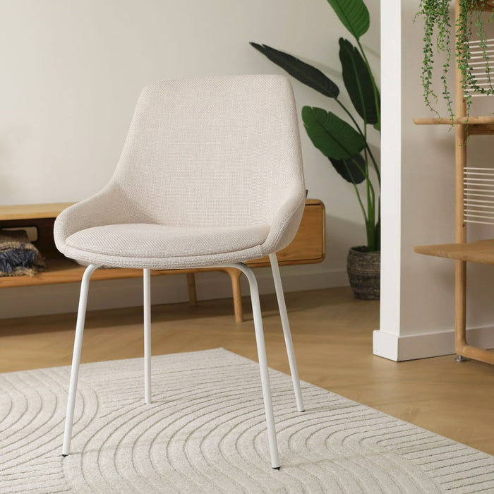 Nolon Nora-Isa Eetkamerstoel Beige - Stof - Wit Onderstel