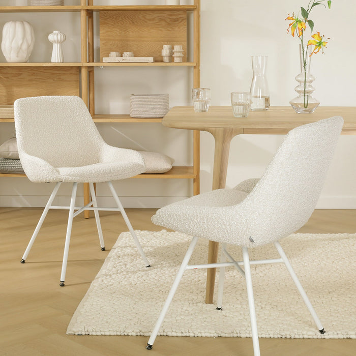 Nolon Noa-Isa Eetkamerstoel Bouclé Beige - Stof - Wit Onderstel