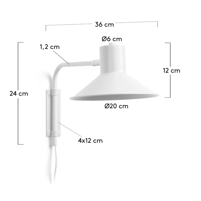 Kave Home - Kleine Aria-wandlamp van staal met witte afwerking