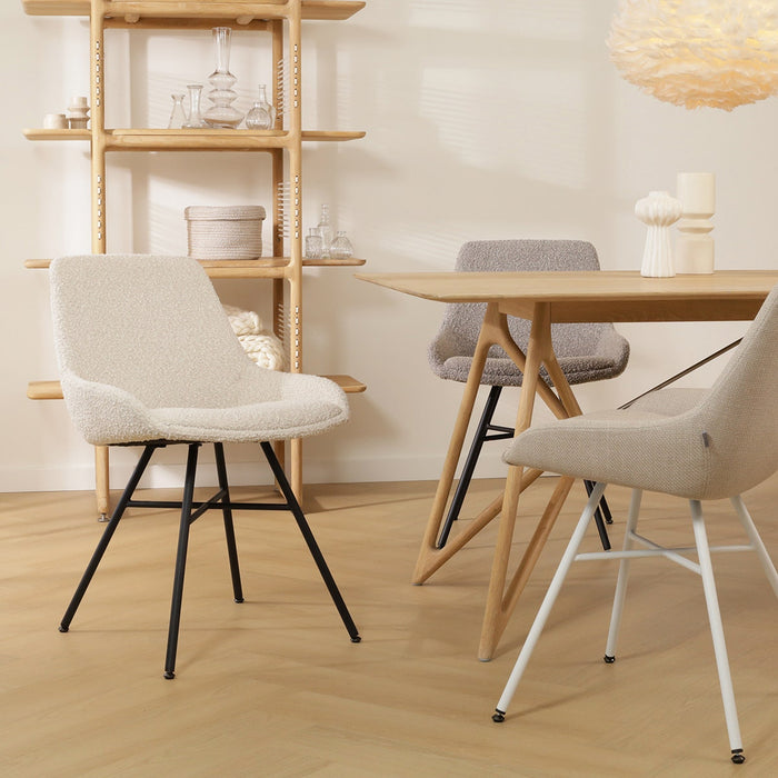 Nolon Noa-Isa Eetkamerstoel Bouclé Taupe - Stof - Zwart Onderstel