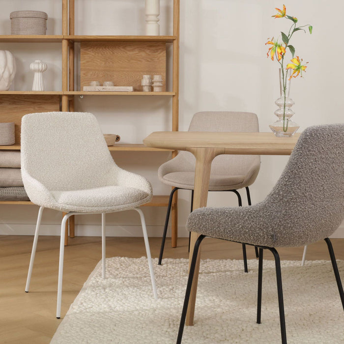 Nolon Nora-Isa Eetkamerstoel Bouclé Beige - Stof - Zwart Onderstel