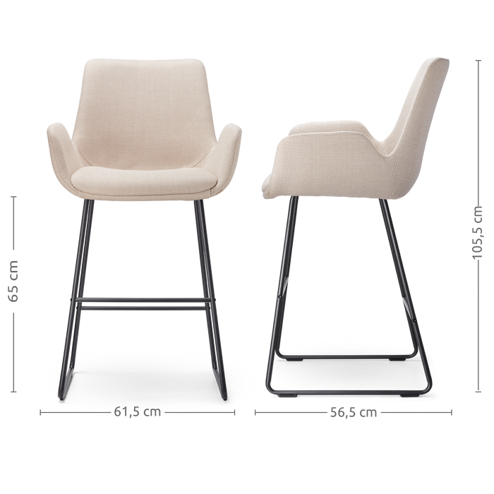 Nolon Nino-Eef Barkruk Beige - met Armleuning - Zwart - 65 cm