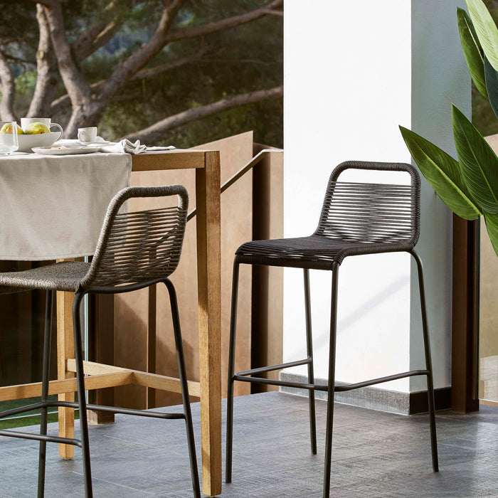 Kave Home - Lambton kruk in zwart touw en staal met zwarte afwerking