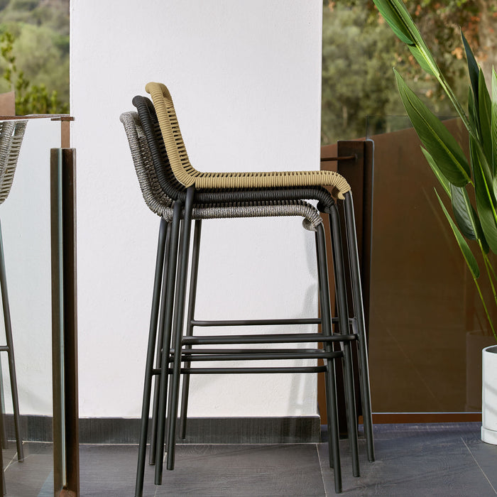 Kave Home - Lambton kruk in zwart touw en staal met zwarte afwerking