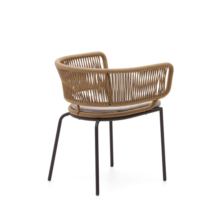 Kave Home - Nadin stoel in beige koord met gegalvaniseerde stalen