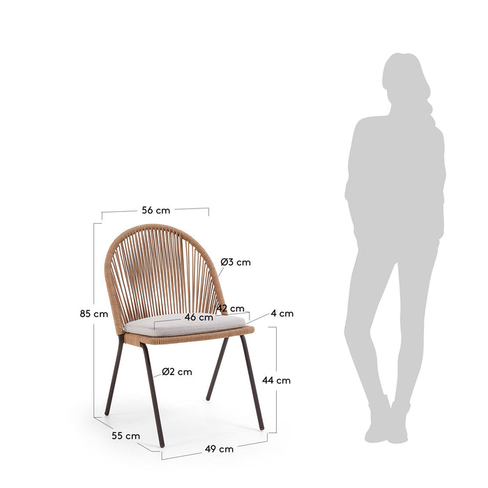 Kave Home - Shann stoel in beige koord en gegalvaniseerde stalen poten