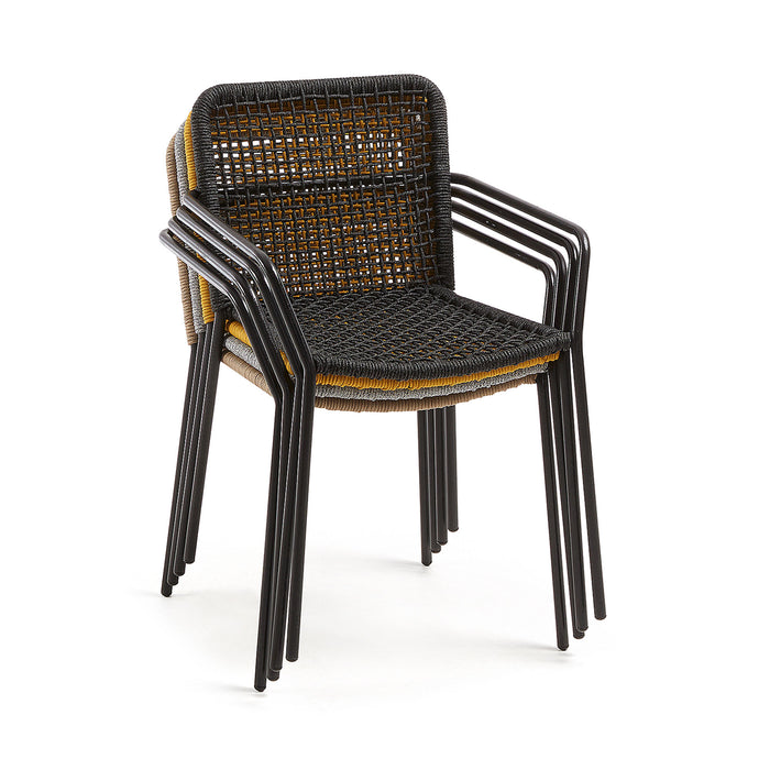 Kave Home - Ellen stoel in zwart touw en gegalvaniseerd staal