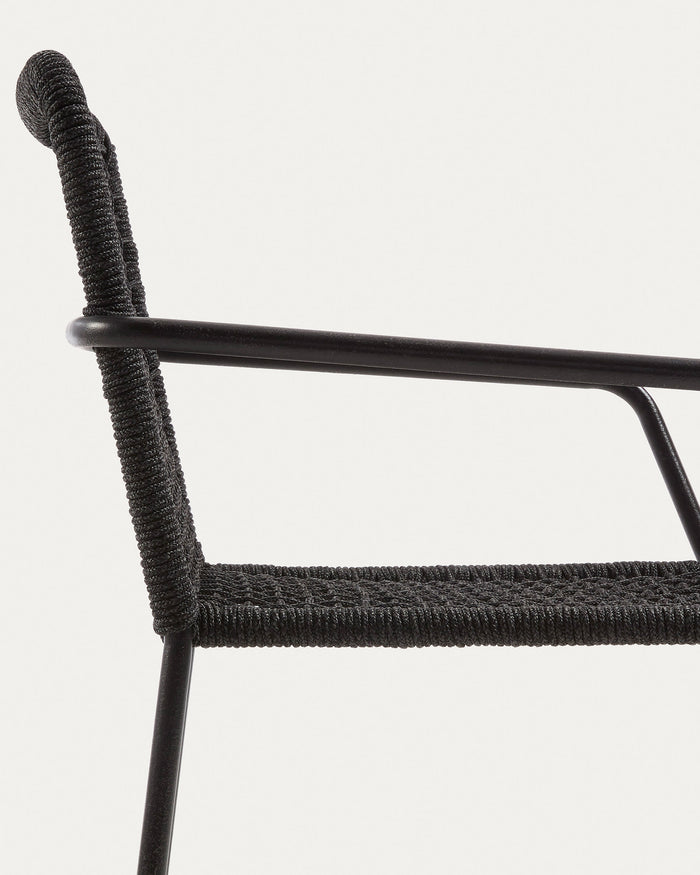 Kave Home - Ellen stoel in zwart touw en gegalvaniseerd staal