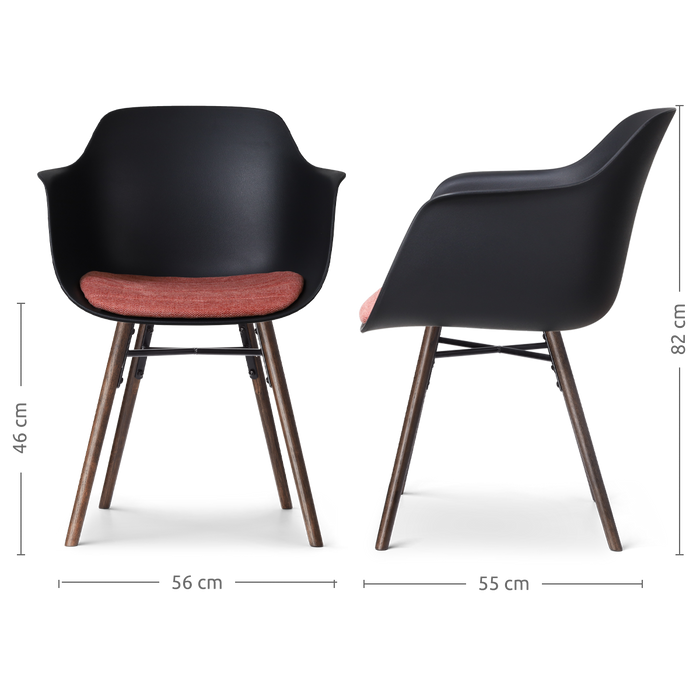 Nolon Nena-Liz Eetkamerstoel Zwart - Terracotta Kussen - Walnoot