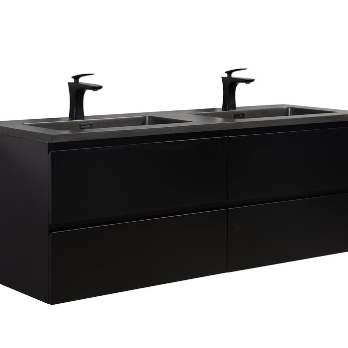 Badplaats Badkamermeubel Set Angela 140cm - Mat Zwart - Zwart