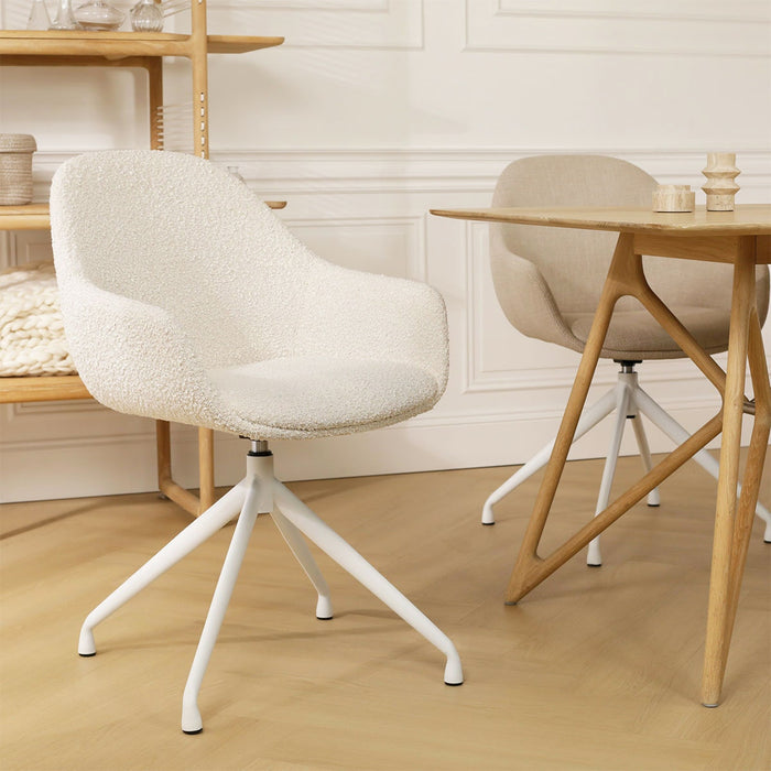Nolon Nola-Mae Eetkamerstoel Bouclé Beige - Draaibaar Wit Onderstel