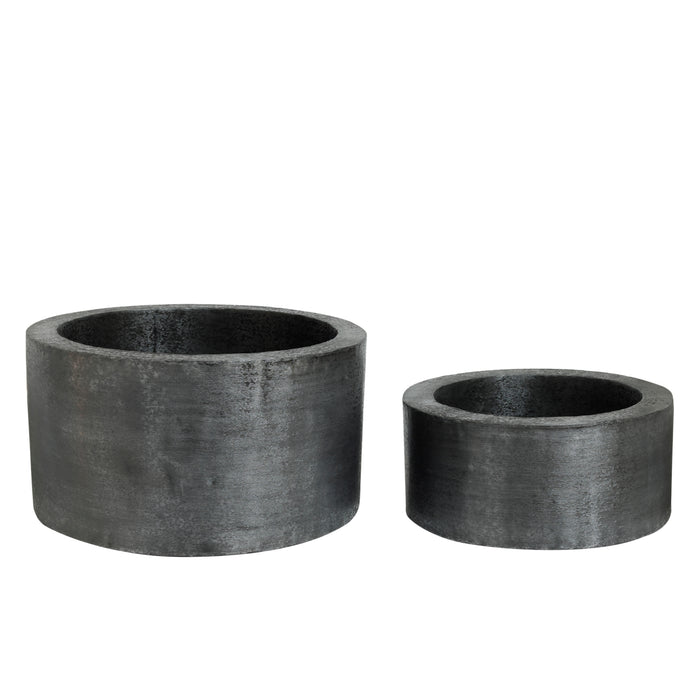 PTMD Eviee Black brushed alu sheet pot round SV2