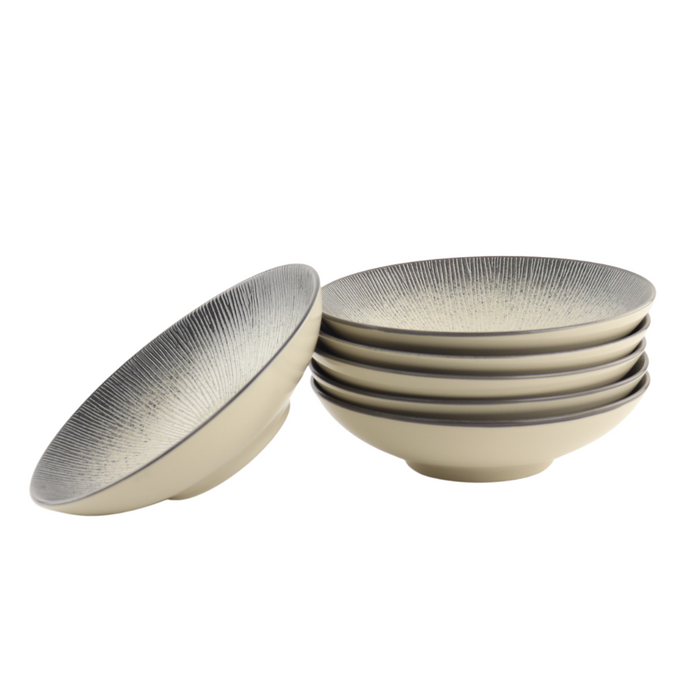 OTIX Diepe Soep Bordenset 6 Persoons Zwart Taupe 19cm Keramiek  TULIP